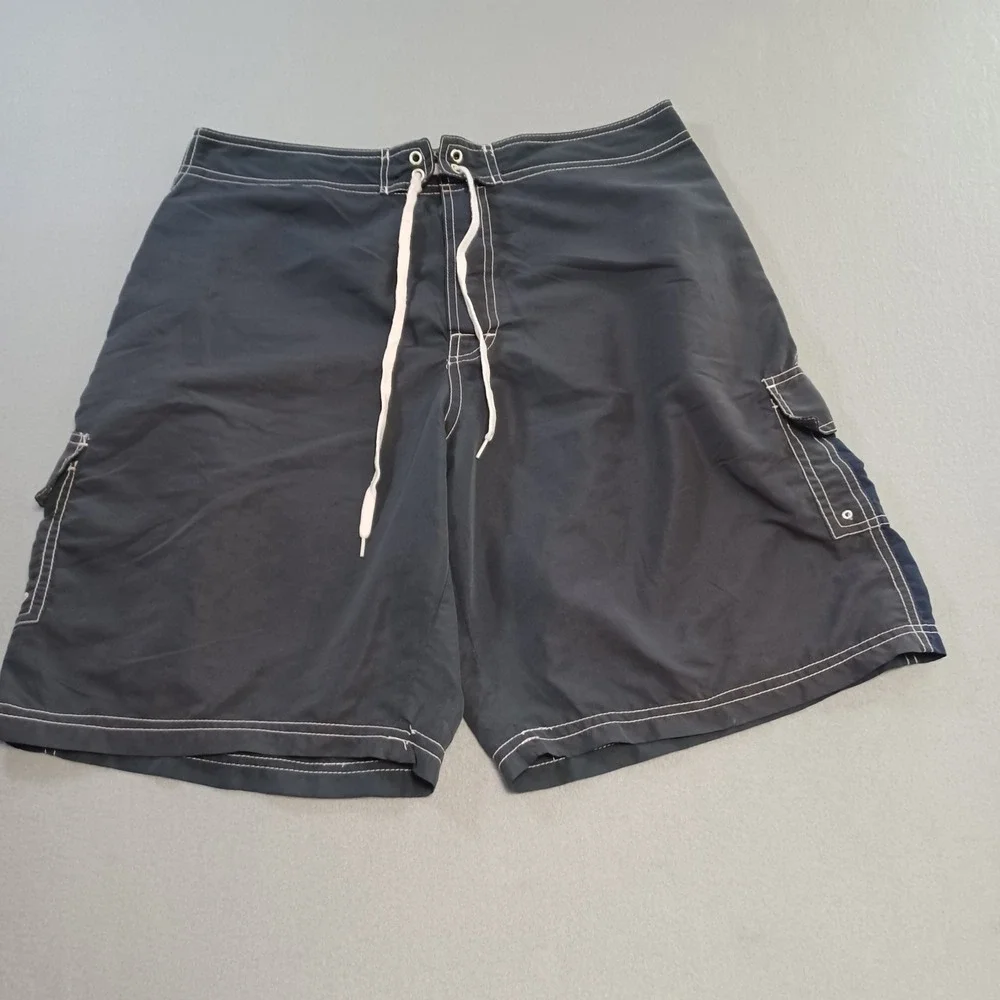 Talos‎ Mens Navy Blue Charcoal Colorblock Cargo Board Shorts Swim Trunks Size 34